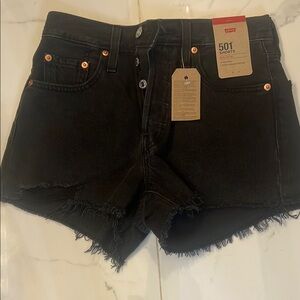 Levi's Women's high waisted Black Frayed Denim Shorts 25 NWT